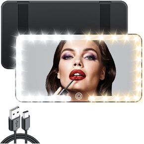 Car Sun Visor Vanity Mirror, Rechargeable Makeup Mirror with 3 Lighting Modes & 70 LEDs Dimmable, Touch Screen, Passenger Vanity Mirror LED Light for Car/SUV, Sun-Shading Cosmetic (Black)