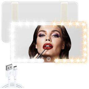 Car Sun Visor Vanity Mirror, Rechargeable Makeup Mirror with 3 Lighting Modes & 70 LEDs Dimmable, Touch Screen, Passenger Vanity Mirror LED Light for Car/SUV, Sun-Shading Cosmetic (Black)