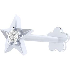 Jewels Elegant 0.01 ct Diamond Star Shaped Nose Stud in 14K White Gold - Internally Threaded Screw Back, HI Color, Versatile Nose Pin, Lip Labret, Monroe Ring.