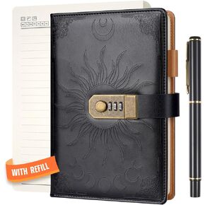 Nicpro Vintage Journal with Lock, A5 300 Pages Lockable Leather Diary for Men and Women, Refillable Writing Notebook with Refill Paper and Pen