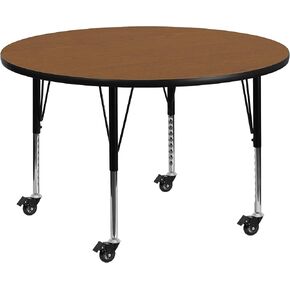 Flash Furniture Mobile 48'' Round Grey Thermal Laminate Activity Table - Height Adjustable Short Legs