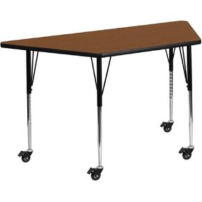 Flash Furniture Mobile 22.5''W x 45''L Trapezoid Grey HP Laminate Activity Table - Standard Height Adjustable Legs