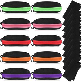 10 Pcs Sunglasses Case Portable Travel Glasses Case with Plastic Hook and Cleaning Cloth Zipper Eyeglasses Frame Glasses Case Summer Eyeglasses Case for Men Women