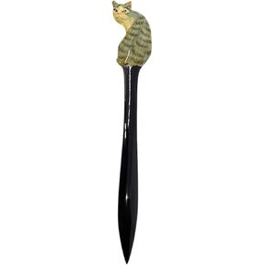 Mad Mags Cute Cat Letter Opener, Hand Painted Gray and Black Mail Envelope Slitter, Gift for Kitten Lover, 8 1/4 Inch