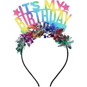 Bling Birthday Headband Happy Birthday Crown Headbands for Girls Glitter Rainbow Tassel Hairband It's My Birthday Design Funny Birthday Gift Party Favors Hair Accessories for Women Girls
