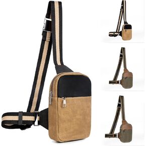 Crossbody Bag For Men, Retro Waxed Canvas Chest Bag Embellished by Leather, Sling Bag with Buckle Strap
