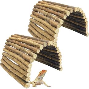 BNOSDM 13.78"x 20" Reptile Hideout Wooden Bridge Lizard Hide Caves Bearded Dragon Habitat Accessories for Gecko Snake Frog Chameleon Iguana Tortoise