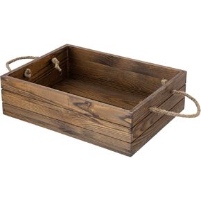 MyGift Vintage White Wood Decorative Storage Organizer Bin with Rope Handles, Open Top Small Crate Box for Bathroom Accessories, Books, Crafts, Fruits