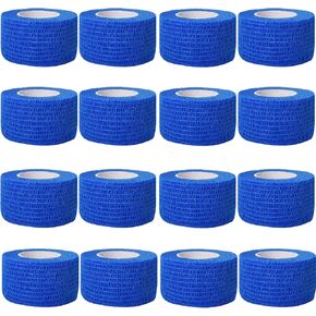 Self Adhesive Bandage Wrap,1 Inch 5 Yards 16 Pack Blue Elastic Flexible Cohesive Bandages, Vet Wrap Tattoo Sports Tape Bulk for First Aid Supplies (Blue)