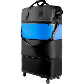 Expandable Foldable Suitcase with Bottom Handle Collapsible Luggage Bag with Wheels Large Capacity Lightweight Carry-on Suitcases Rolling Travel Duffel Bag for Women and Men,BLACK