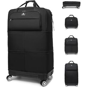 Travel Luggage Bags with Brake Spinner Wheels for Men 134L Collapsible Extra Large Travel Rolling Suitcase Lightweight Foldable Duffle Bag Expandable Soft Suitcase for Women and Not Fall Over, Black