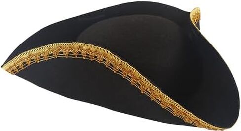 قبعة قرصان من الجلد الأصلي، قابلة للتعديل، نمط ثلاثي القرن، لإكسسوارات أزياء الهالوين الاستعمارية للبالغين (ذهبي) in Kuwait