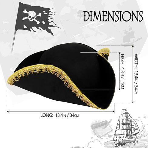 قبعة قرصان من الجلد الأصلي، قابلة للتعديل، نمط ثلاثي القرن، لإكسسوارات أزياء الهالوين الاستعمارية للبالغين (ذهبي) in Kuwait