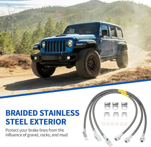 89715 خطوط فرامل مقاومة للصدأ، خطوط فرامل أمامية وخلفية ممتدة متوافقة مع 1987-2006 4WD Jeep Wrangler TJ YJ XJ، 1984-2001 2WD/4WD Jeep Cherokee XJ in Kuwait