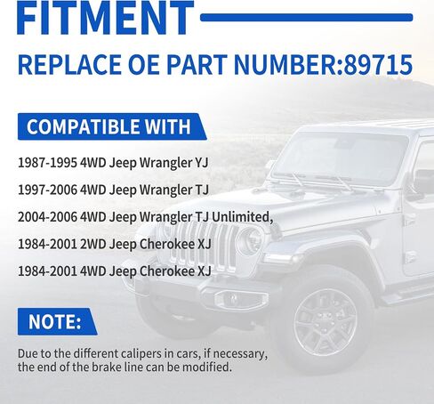89715 خطوط فرامل مقاومة للصدأ، خطوط فرامل أمامية وخلفية ممتدة متوافقة مع 1987-2006 4WD Jeep Wrangler TJ YJ XJ، 1984-2001 2WD/4WD Jeep Cherokee XJ in Kuwait