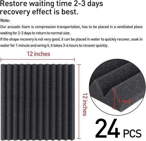 Focusound 50 حزمة من الإسفنج الصوتي مقاس 1 × 12 بوصة × 12 بوصة ألواح إسفنجية مقاومة للصوت وعازلة للصوت وألواح إسفينية لاستوديو تسجيل المكاتب المنزلية مع 270 قطعة لاصقة مزدوجة الجانب in Kuwait