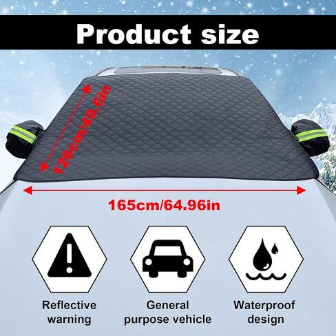 64 x 49 inches Windshield Cover - Best for Ice, Frost & Snow Removal, All-Seasons Windshield Cover Sunshade Protector for Cars Trucks SUV, Mirror Covers Included, Car Accessories(Black) in Saudi Arabia
