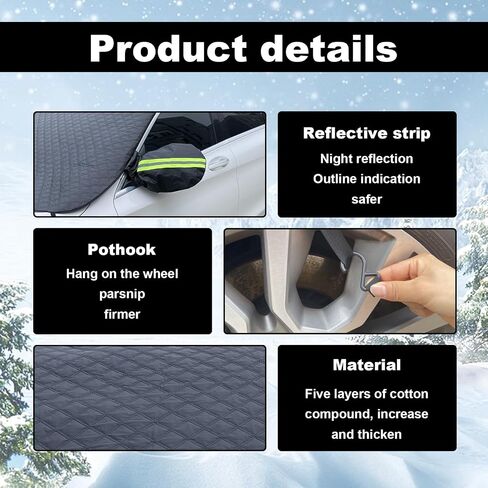 64 x 49 inches Windshield Cover - Best for Ice, Frost & Snow Removal, All-Seasons Windshield Cover Sunshade Protector for Cars Trucks SUV, Mirror Covers Included, Car Accessories(Black) in Saudi Arabia