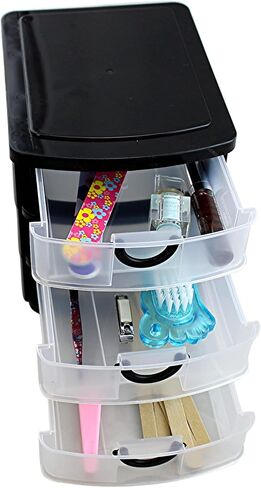 3 Drawer Mini Plastic Organizer Valet Makeup HBA Cosmetics Arts & Crafts Desktop Stationery Multi Purpose 7.5" x 6" x 6.5" (Black) in Saudi Arabia