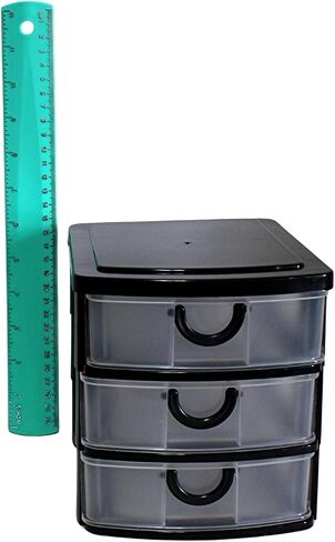 3 Drawer Mini Plastic Organizer Valet Makeup HBA Cosmetics Arts & Crafts Desktop Stationery Multi Purpose 7.5" x 6" x 6.5" (Black) in Saudi Arabia