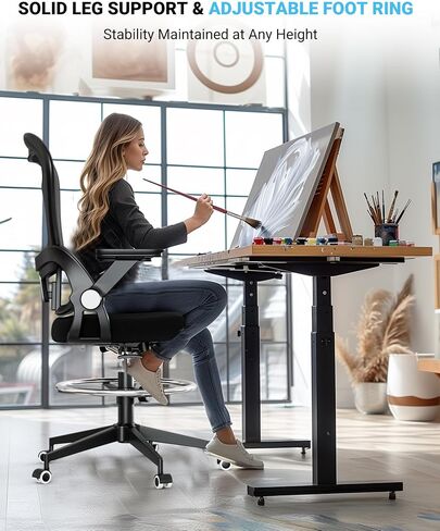 Frylr Drafting Chair Tall Office Chair for Standing Desk - Tall Adjustable, Extended Height Ergonomic Design with Lumbar Support, Counter Height Seat, Heavy Duty Office Chair 400 lbs Capacity, Black in Saudi Arabia