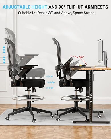Frylr Drafting Chair Tall Office Chair for Standing Desk - Tall Adjustable, Extended Height Ergonomic Design with Lumbar Support, Counter Height Seat, Heavy Duty Office Chair 400 lbs Capacity, Black in Saudi Arabia