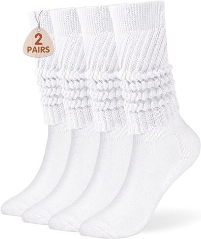 2 Pairs Slouch Socks for Women, Soft Extra Long Chunky Scrunch Knee High Sock Winter Knit Slouchy Socks leg warmmers in Kuwait