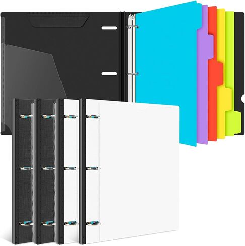 1 inch Telescoping 3 Ring Binder -2 PCS, Refillable 3 Ring Binder with 5 Colors Dividers,Plastic Binder with Customizable Front Cover and Binder Pocket - Black and White in Saudi Arabia
