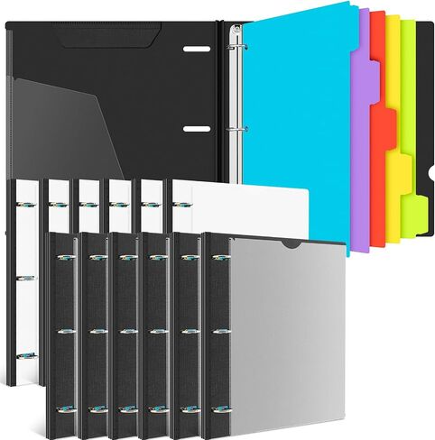 1 inch Telescoping 3 Ring Binder -2 PCS, Refillable 3 Ring Binder with 5 Colors Dividers,Plastic Binder with Customizable Front Cover and Binder Pocket - Black and White in Saudi Arabia