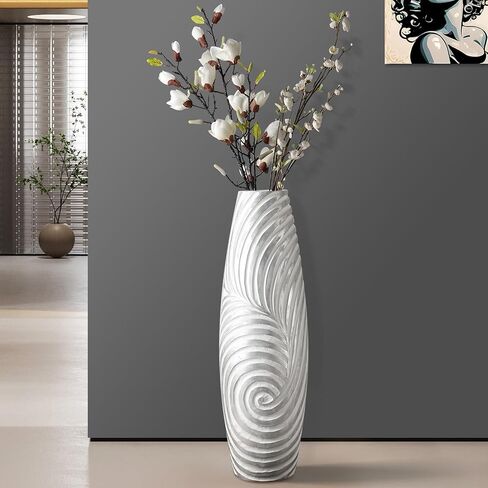 Tall Floor Vase - 26.8 inch Large White Sliver Vase for Home, Hotel, Office Decor - Tall Vases for Floor, Floor Vase Decor Ideal for Living Room,Tall Vase Corner Hallway Indoor in Saudi Arabia