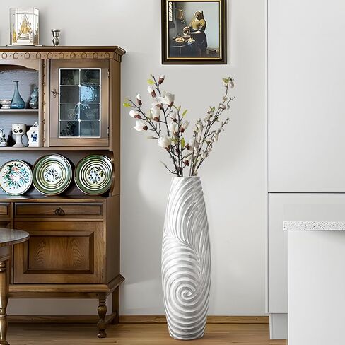 Tall Floor Vase - 26.8 inch Large White Sliver Vase for Home, Hotel, Office Decor - Tall Vases for Floor, Floor Vase Decor Ideal for Living Room,Tall Vase Corner Hallway Indoor in Saudi Arabia