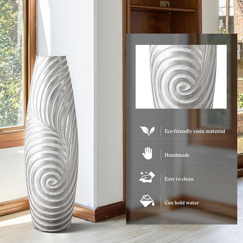 Tall Floor Vase - 26.8 inch Large White Sliver Vase for Home, Hotel, Office Decor - Tall Vases for Floor, Floor Vase Decor Ideal for Living Room,Tall Vase Corner Hallway Indoor in Saudi Arabia