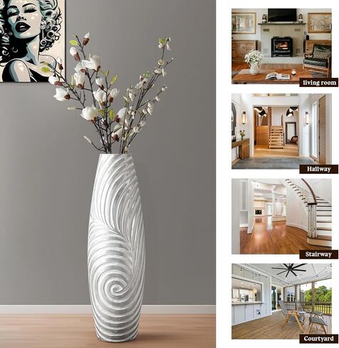 Tall Floor Vase - 26.8 inch Large White Sliver Vase for Home, Hotel, Office Decor - Tall Vases for Floor, Floor Vase Decor Ideal for Living Room,Tall Vase Corner Hallway Indoor in Saudi Arabia