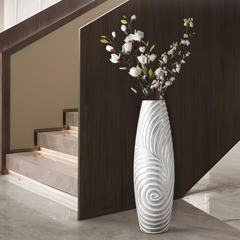 Tall Floor Vase - 26.8 inch Large White Sliver Vase for Home, Hotel, Office Decor - Tall Vases for Floor, Floor Vase Decor Ideal for Living Room,Tall Vase Corner Hallway Indoor in Saudi Arabia