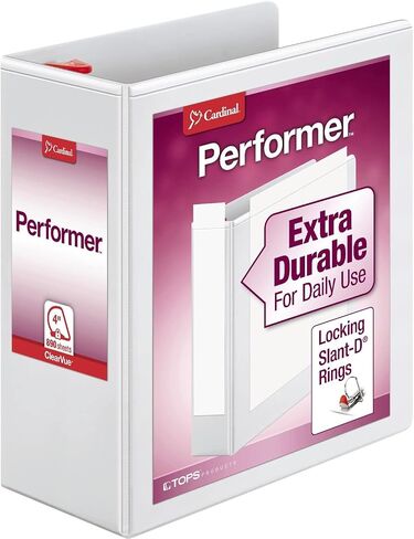 Cardinal Performer 3-Ring Binder, 4", Locking Slant-D Rings, 890-Sheet Capacity, ClearVue Presentation Binder, Nonstick, PVC-Free, White (19050) in Saudi Arabia