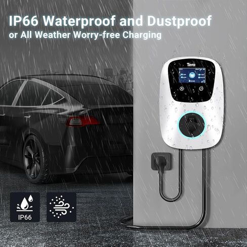 Tera شاحن السيارة الكهربائية سلكي: لمحطة شحن منزلية Tesla J1772 EVs ETL المستوى 2 48 40 أمبير 240 فولت مع جدول أمبير الإعداد اليدوي على الوحدة NEMA 14-50 كابل 25 قدم in Kuwait