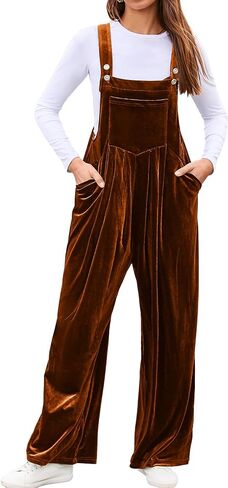 BerryGo Casual Velvet Sleeveless Loose Jumpsuits Dressy One Piece Wide Leg Overalls Long Pant Rompers For Women in Saudi Arabia