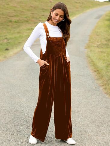 BerryGo Casual Velvet Sleeveless Loose Jumpsuits Dressy One Piece Wide Leg Overalls Long Pant Rompers For Women in Saudi Arabia