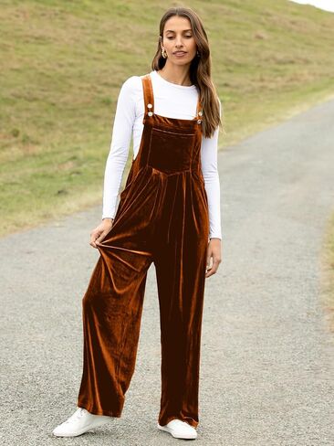 BerryGo Casual Velvet Sleeveless Loose Jumpsuits Dressy One Piece Wide Leg Overalls Long Pant Rompers For Women in Saudi Arabia