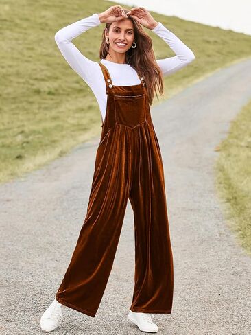 BerryGo Casual Velvet Sleeveless Loose Jumpsuits Dressy One Piece Wide Leg Overalls Long Pant Rompers For Women in Saudi Arabia