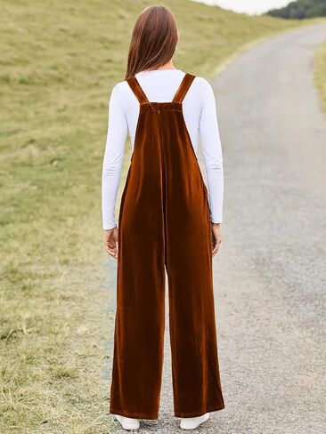 BerryGo Casual Velvet Sleeveless Loose Jumpsuits Dressy One Piece Wide Leg Overalls Long Pant Rompers For Women in Saudi Arabia
