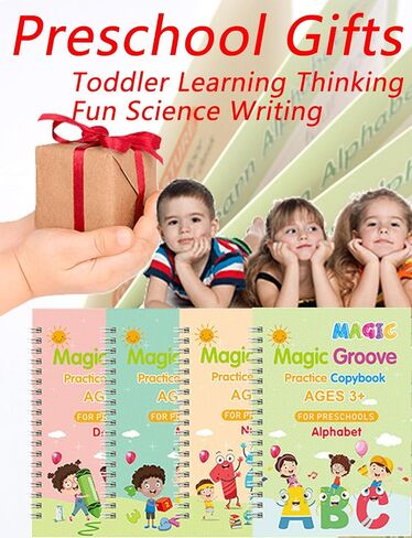 SIBBYE Magic Practice Copybook, Reusable Grooved Handwriting Book Practice Preschool Learning Activities,Handwriting Aid Magic Pen Reusable Copybook Grooves Template Design for Children（19×13cm） in Saudi Arabia