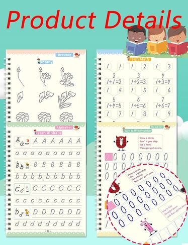 SIBBYE Magic Practice Copybook, Reusable Grooved Handwriting Book Practice Preschool Learning Activities,Handwriting Aid Magic Pen Reusable Copybook Grooves Template Design for Children（19×13cm） in Saudi Arabia