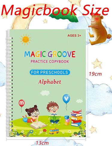 SIBBYE Magic Practice Copybook, Reusable Grooved Handwriting Book Practice Preschool Learning Activities,Handwriting Aid Magic Pen Reusable Copybook Grooves Template Design for Children（19×13cm） in Saudi Arabia