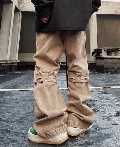 Mens Cargo Pants Ripped Baggy Jeans Y2K Elastic Waist Straight Leg Pants 90S Vintage Streetwear Grunge Clothes. in Saudi Arabia