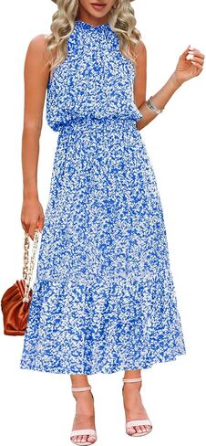 Chang Yun Maxi Summer Dresses for Women Halter Sleeveless Floral Boho Sun Vacation Outfits Long Wedding Guest Dress in Kuwait