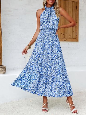 Chang Yun Maxi Summer Dresses for Women Halter Sleeveless Floral Boho Sun Vacation Outfits Long Wedding Guest Dress in Kuwait