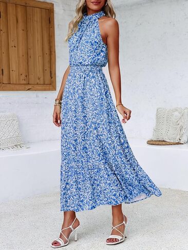 Chang Yun Maxi Summer Dresses for Women Halter Sleeveless Floral Boho Sun Vacation Outfits Long Wedding Guest Dress in Kuwait