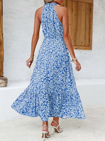 Chang Yun Maxi Summer Dresses for Women Halter Sleeveless Floral Boho Sun Vacation Outfits Long Wedding Guest Dress in Kuwait