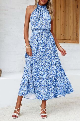 Chang Yun Maxi Summer Dresses for Women Halter Sleeveless Floral Boho Sun Vacation Outfits Long Wedding Guest Dress in Kuwait